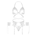 LEG AVENUE - CONJUNTO DE QUATRO PEAS SUTI, G-STRING, CINTO-LIGA E PUNHOS DE PULSO TAMANHO ÚNICO - BRANCO