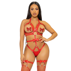LEG AVENUE - KINK - ARNÊS COM O-RING ESTUDADO TEDDY TAMANHO M - VERMELHO