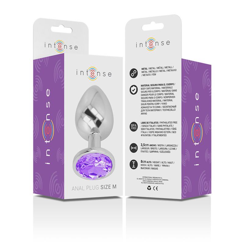 INTENSE - PLUG ANAL DE METAL DE ALUMÍNIO COM CRISTAL VIOLETA TAMANHO M