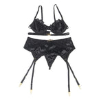 SUBBLIME - CONJUNTO DE 3 PEAS SUTI + TANGA + LIGA DE RENDA PRETO L/XL