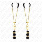 KINK - PINÇAS FINAS DOURADAS COM 3 CONTAS DE VIDRO PRETAS 7 CM
