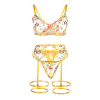 SUBBLIME - 954345 SUTIÃ + TANGA + CINTO-LIGA DESIGN FLORAL AMARELO S/M