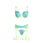 SUBBLIME - 955328 CONJUNTO DE SUTIÃ COM RENDA E LINHAS DE LIGA VERDE E AZUL L/XL