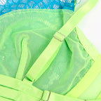 SUBBLIME - 955328 CONJUNTO DE SUTIÃ COM RENDA E LINHAS DE LIGA VERDE E AZUL L/XL