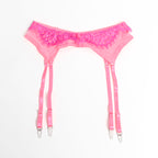 SUBBLIME - 955359 CONJUNTO DE SUTIÃ COM RENDA E LIGAS ROSA E ROXO S/M