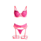 SUBBLIME - 955366 CONJUNTO DE SUTIÃ COM RENDA E LIGAS ROSA E ROXO L/XL
