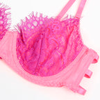 SUBBLIME - 955366 CONJUNTO DE SUTIÃ COM RENDA E LIGAS ROSA E ROXO L/XL