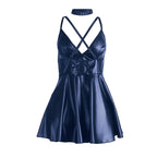 SUBBLIME - 955410 VESTIDO COM ALÇAS DE COURO AZUL S/M