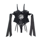 SUBBLIME - 955502 BODY DE RENDA COM LAÇOS E LIGAS PRETO L/XL
