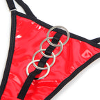 SUBBLIME - 955533 CONJUNTO DE SUTIÃ DE COURO VERMELHO COM ZÍPER DE MALHA S/M