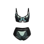SUBBLIME - 955557 CONJUNTO DE SUTIÃ DE COURO VERDE COM ZÍPER DE MALHA S/M