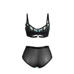 SUBBLIME - 955564 CONJUNTO DE SUTIÃ DE COURO VERDE COM ZÍPER DE MALHA L/XL