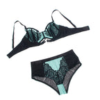 SUBBLIME - 955564 CONJUNTO DE SUTIÃ DE COURO VERDE COM ZÍPER DE MALHA L/XL