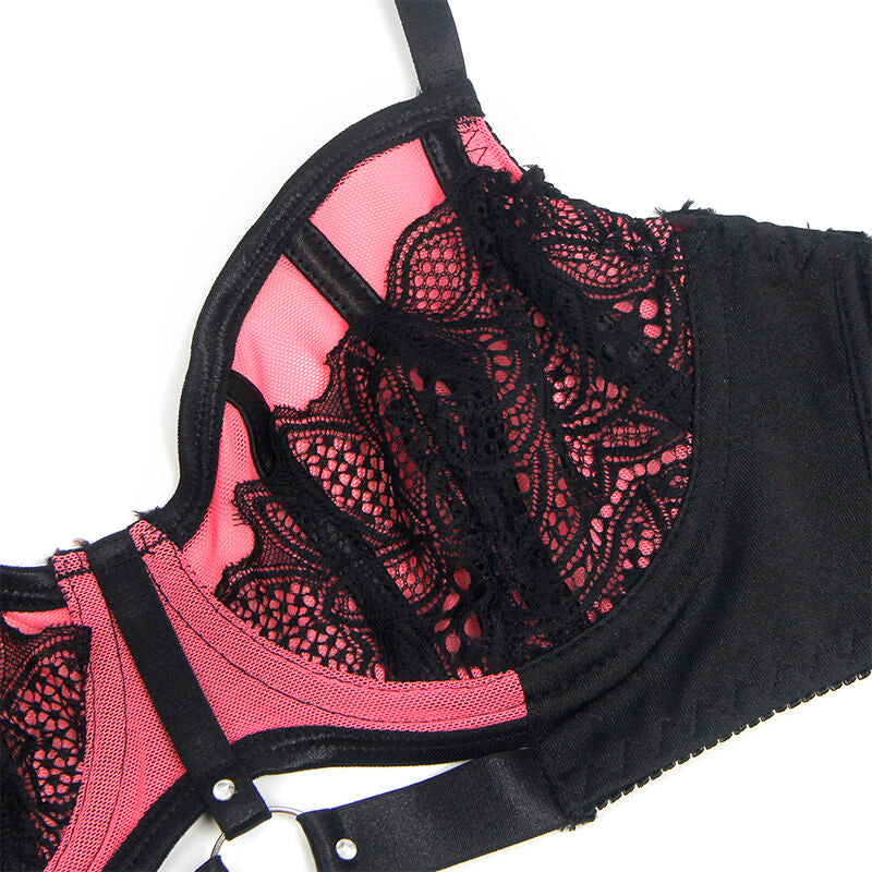 SUBBLIME - 955571 CONJUNTO DE SUTIÃ DE COURO VERDE COM ZÍPER DE MALHA ROSA P/M