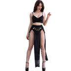 CHILIROSE - CR 4672 SAIA TOP PRETA E TANGA COM CORRENTES DOURADAS XL