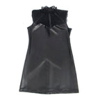 SUBBLIME - 957551 VESTIDO DE COURO COM GOLA DE RENDA PRETO L/XL