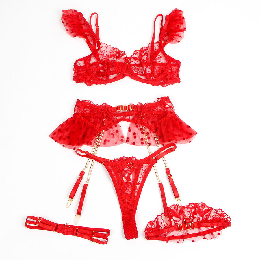 SUBBLIME - 957506 CONJUNTO DE SUTIÃ E LIGA DE RENDA VERMELHO S/M