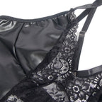 SUBBLIME - 957520 VESTIDO DE COURO COM RENDA FLORAL PRETO S/M