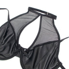 SUBBLIME - 957582 CONJUNTO DE SUTIÃ E SAIA DE COURO PRETO S/M