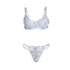 SUBBLIME - 957629 CONJUNTO DE SUTIÃ E CALCINHA BORDADOS COM FLORES AZUL CELESTE S/M