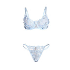SUBBLIME - 957636 CONJUNTO DE SUTIÃ E CALCINHA BORDADOS COM FLORES AZUL CELESTE L/XL