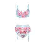 SUBBLIME - 957643 CONJUNTO DE SUTIÃ E CINTO-LIGA BORDADO COM FLORES ROSA S/M