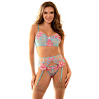 SUBBLIME - 957650 CONJUNTO DE SUTIÃ E CINTO-LIGA COM BORDADO DE FLORES ROSA L/XL