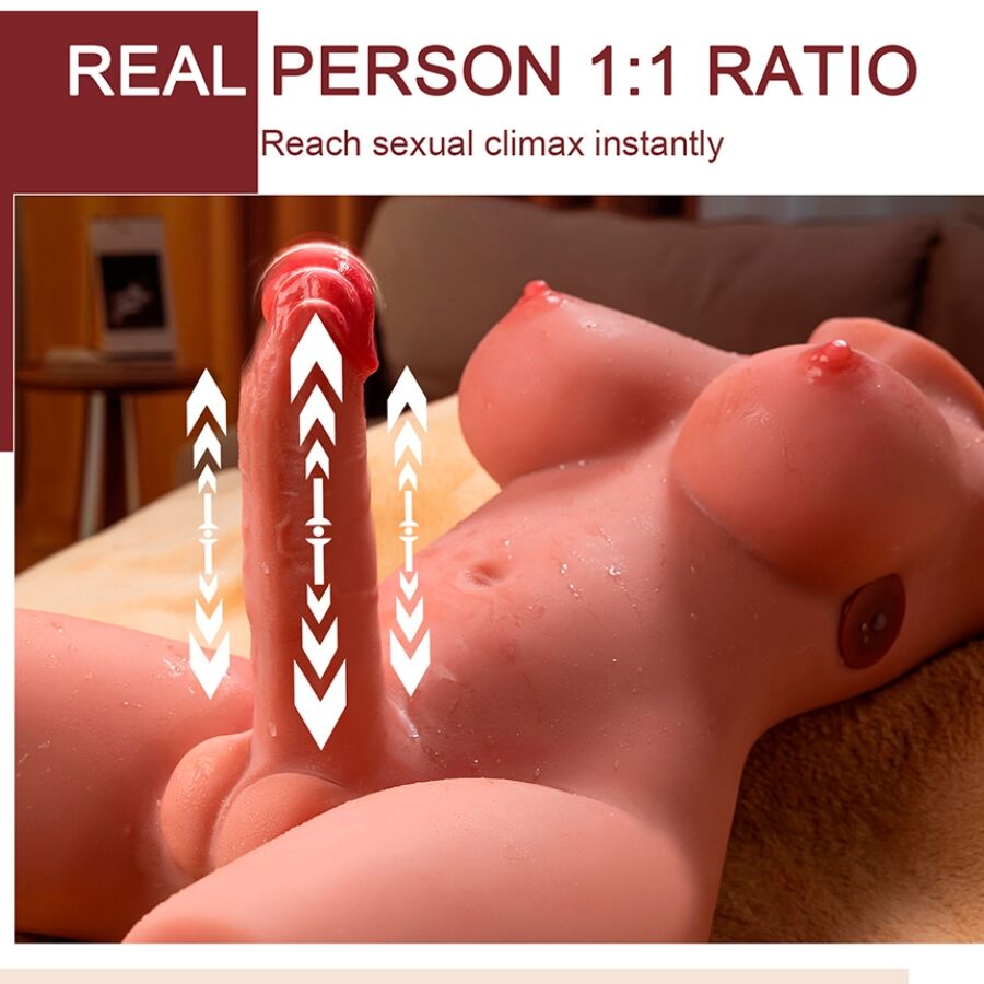 XISE - MIAH LADY BOY TORSO FEMININO COM DILDO COM VIBRAÇÃO E EMPURRAÇÃO 55 CM
