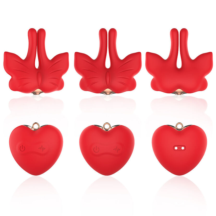 ARMONY - GRAMPOS MAGNÉTICOS PARA MAMILOS COM VIBRAÇÃO FORMATO BORBOLETA VERMELHO