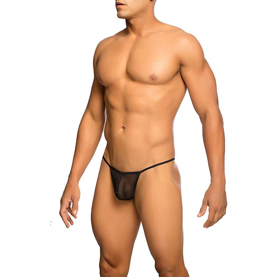 MOB - TANGA TRANSPARENTE EM FORMATO T PRETA TAMANHO L/XL