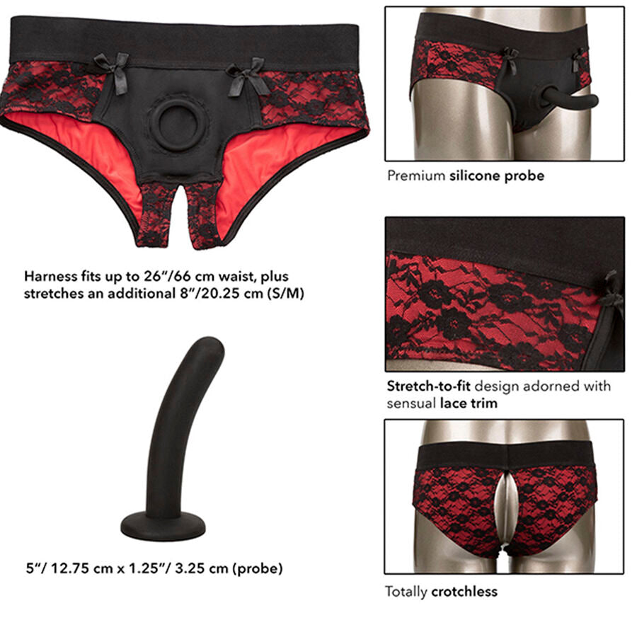 CALEXOTICS - CONJUNTO DE CALCINHAS SCANDAL CROTCHLESS COM DILDO TAMANHO P/M