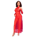 CHILIROSE - CR 4853 VESTIDO DE RENDA VERMELHO COM LUVAS P/M