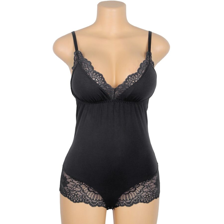 SUBBLIME - TEDDY PRETO FLORAL DETALHE DE RENDA S/M