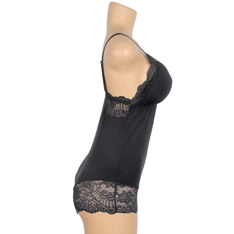 SUBBLIME - TEDDY PRETO FLORAL DETALHE DE RENDA S/M