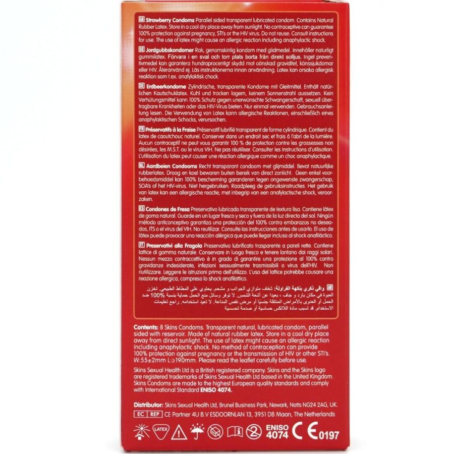 SKINS - PRESERVATIVOS PREMIUM DE MORANGO - PACOTE COM 8