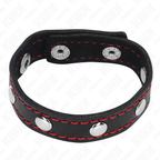 KINK - ANEL DE COURO PARA PÊNIS COM FECHO DE PRESSÃO FORRO VERMELHO 21 X 1,5 CM