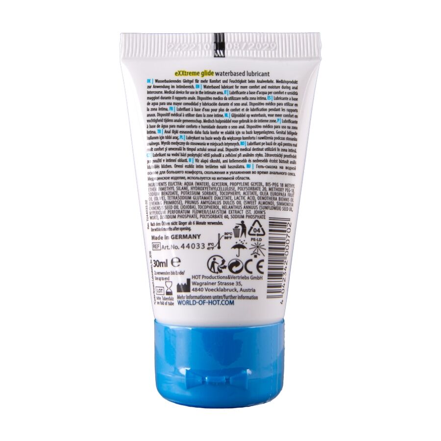 HOT - EXXTREME GLIDE LUBRIFICANTE À BASE DE ÁGUA + ÓLEO CONFORTANTE A+ 30 ML