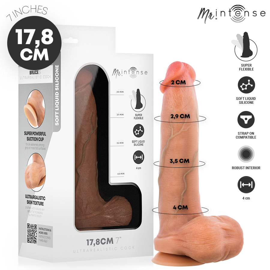 MR INTENSE - BRUCE PÊNIS ULTRA-REALISTA COM TESTÍCULOS 17,8 CM -Ø- 4 CM