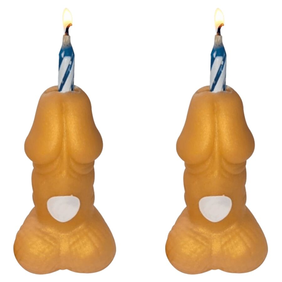 DIABLO PICANTE - VELAS DE ANIVERSÁRIO EM FORMATO DE PÊNIS DOURADO - 2 UNIDADES