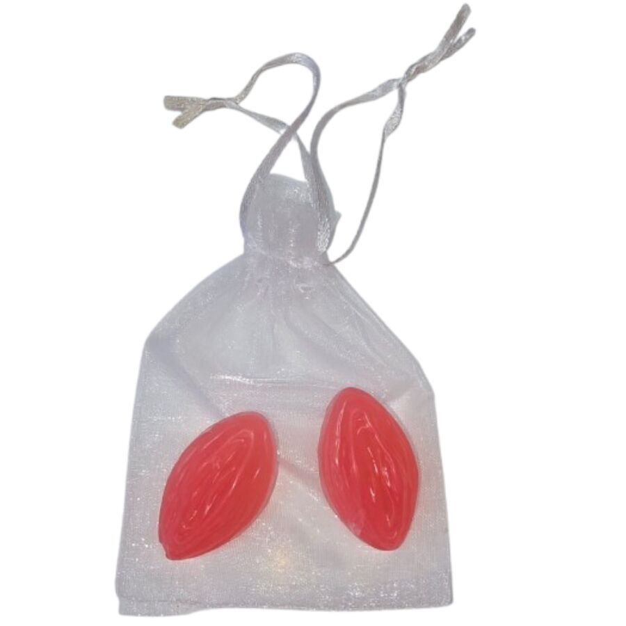 DIABLO PICANTE - 2 SABONETES PERFUMADOS EM FORMATO DE VAGINA VERMELHOS