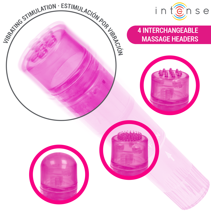 INTENSE - MINI MASSAGEADOR KURT COM 4 CABEÇAS INTERCAMBIÁVEIS ROSA
