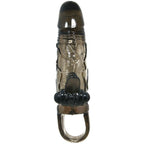 BAILE - CAPA PARA PÉNIS BRAVE MAN COM ESTIMULAÇÃO CLITÓRICA E ANAL DUPLA BALA PRETA 16.5 CM